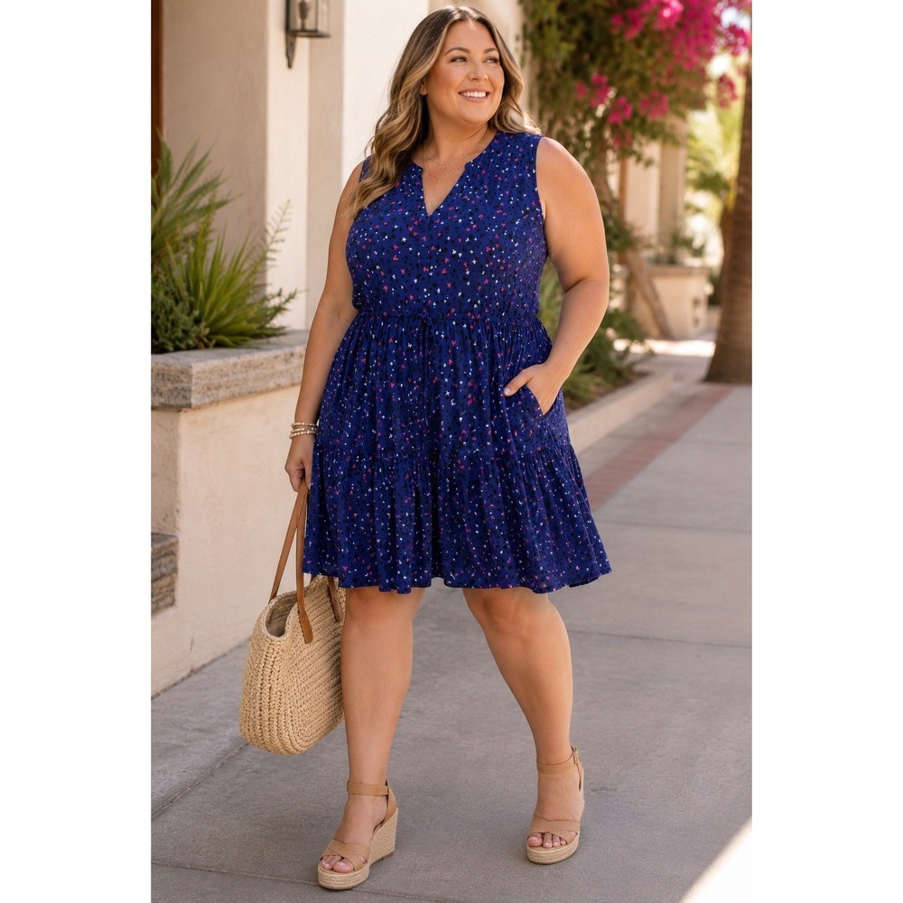 Torrid 5 Blue Heart Print Babydoll Dress Sleeveless Empire Waist Plus GG03